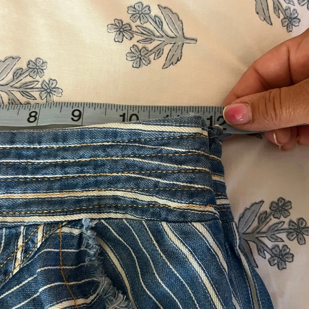 Pilcro Anthropologie Striped Ruffle Asymmetrical Denim Midi Skirt Blue 4 NWT